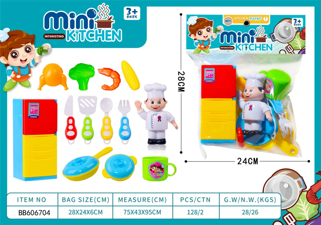 New Products Blue Suit Mini Kitchen Set Boy Emulation Tableware Simulation Food Emulation Refrigerator Chef Model Toys for Children′ S Toys