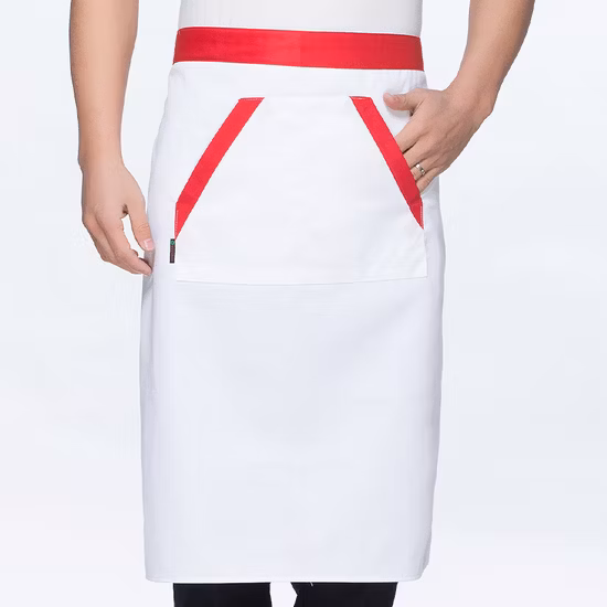 Logo ricamato personalizzato all'ingrosso da uomo da lavoro in cotone bianco bianco per adulti, mezzo grembiule da barbecue, cuoco di cucina