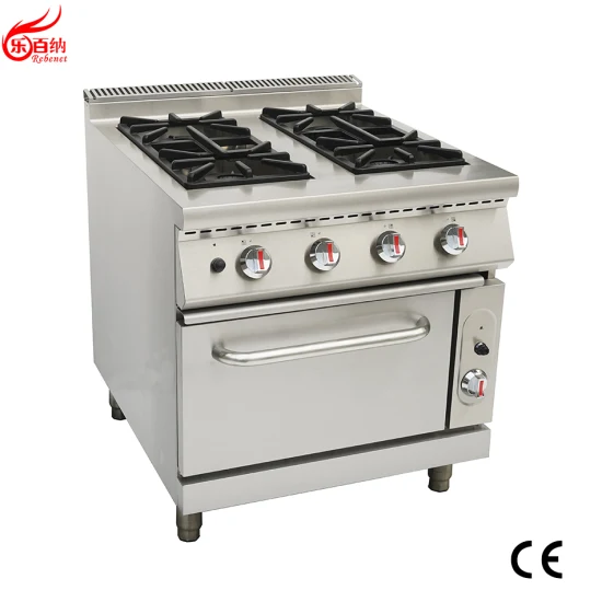 Attrezzatura da cucina commerciale con approvazione CE Gamma di fornelli a gas da 90 cm a 4 fuochi con forno a gas in acciaio inossidabile Libera installazione (9G